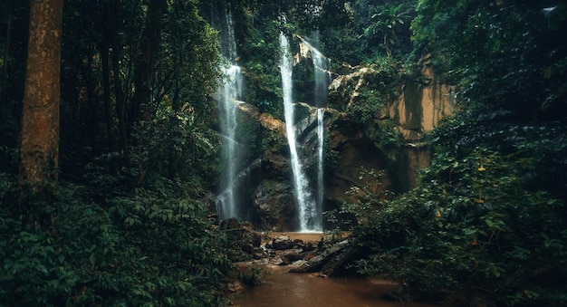 Chute d'eau dans la forêt tropicale pendant la saison des pluies
