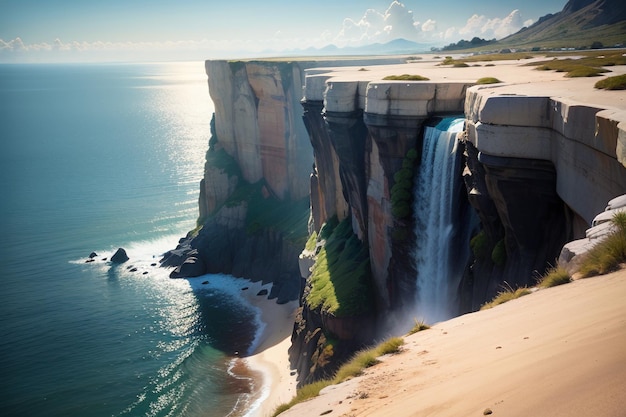 Une chute d'eau sur une falaise en france