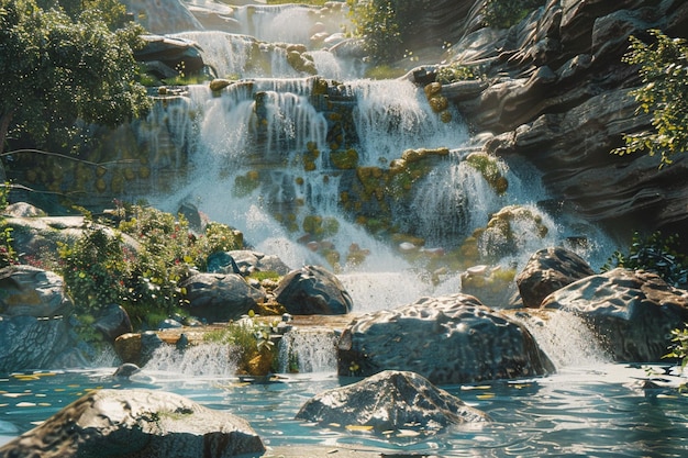 Une chute d'eau majestueuse s'écoulant en cascade sur les rochers.