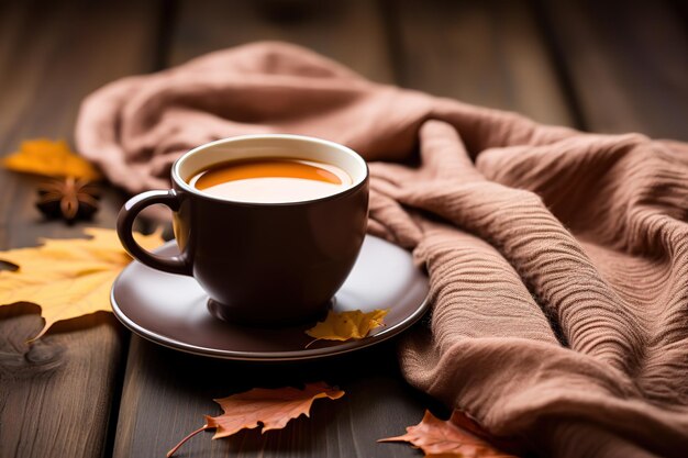 La chute des feuilles d'automne une tasse de café chaud