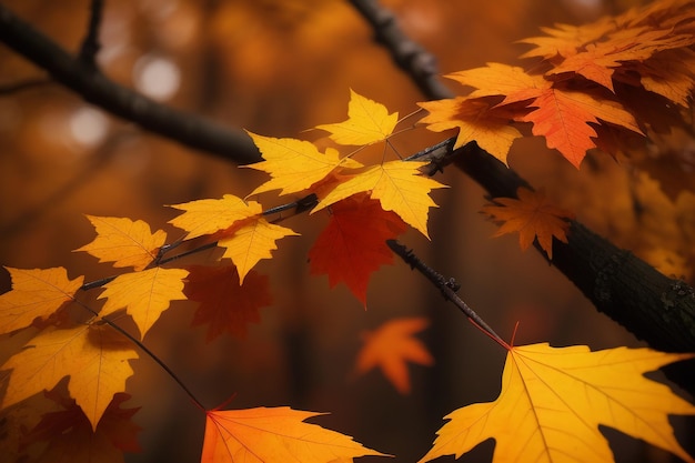 Chute de feuilles d'érable jaunes et rouges atmosphère papier peint photographie de fond