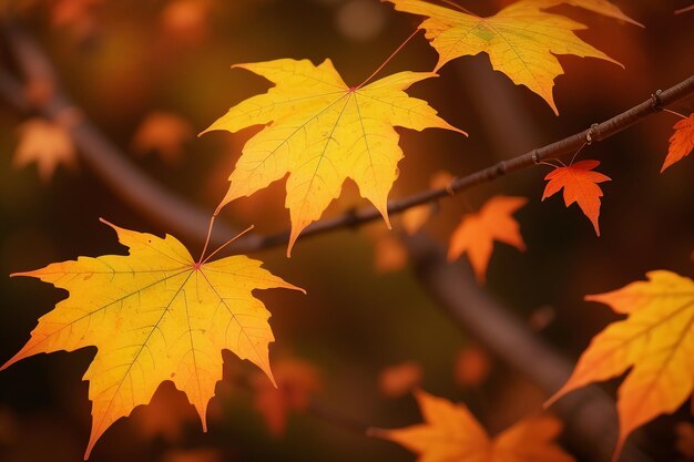 Chute de feuilles d'érable jaunes et rouges atmosphère papier peint photographie de fond