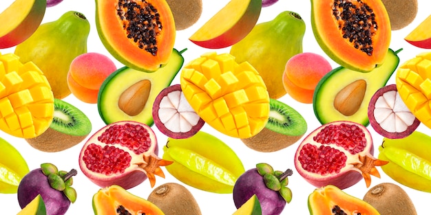 Chute de fruits exotiques isolés sur blanc