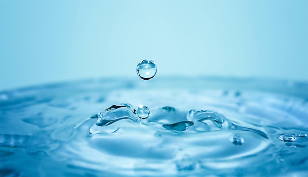 Chute de gouttes d'eau avec éclaboussures en macro