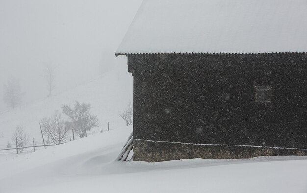 Photo une chute de neige abondante dans les carpates roumaines dans le village de sirnea,