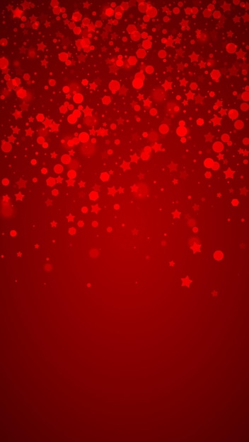 Chute de neige magique fond de Noël Flocons de neige volants subtils et étoiles sur fond rouge de Noël Paysage de vacances de neige tombante magique Illustration vectorielle verticale