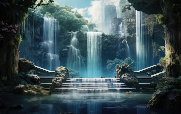 Des chutes spectaculaires, une cascade majestueuse dans la piscine de cristal.