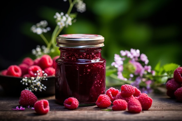 Chutney aux framboises dans un pot en verre