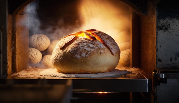 Ciabatta fraîche et chaude dans une boulangerie Faire du pain avec la technologie IA générative