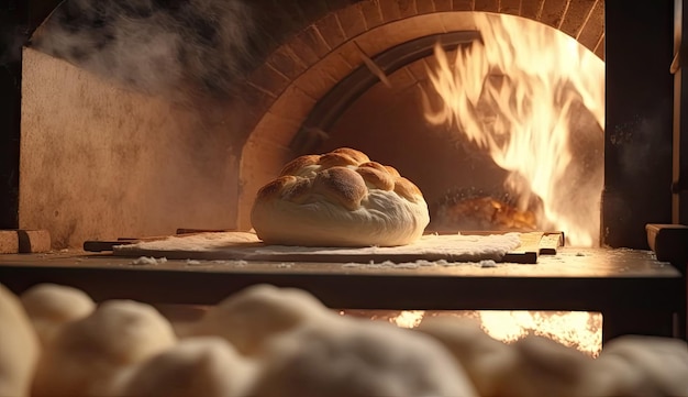 Ciabatta fraîche et chaude dans une boulangerie Faire du pain avec la technologie IA générative