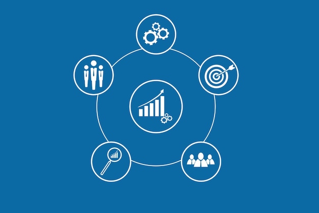 Sur la cible de l'écran, la loupe, les personnes, le mécanisme et le calendrier. concept d'analyse commerciale