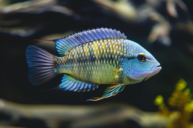 Les cichlidés africains colorés dans l'aquarium