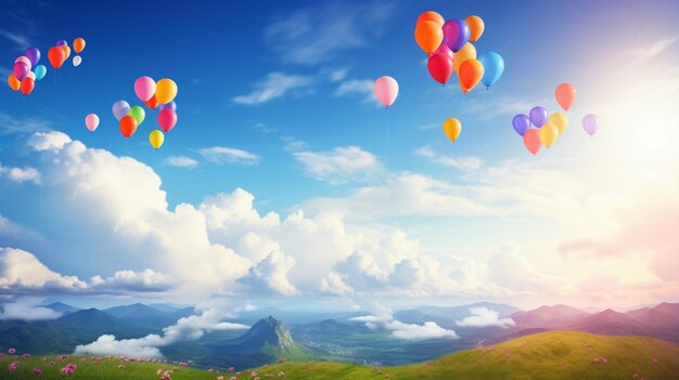 Le ciel avec des ballons en arrière-plan