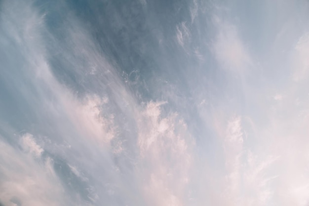 Ciel bleu aérien abstrait avec des cirrus légers été coucher de soleil fond vacances voyage et