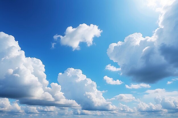 Ciel bleu clair avec des nuages blancs et moelleux Fond de la nature