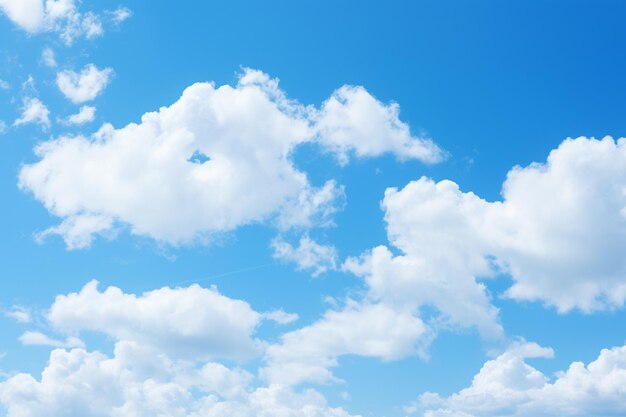 Ciel bleu en gros plan avec des nuages blancs et moelleux