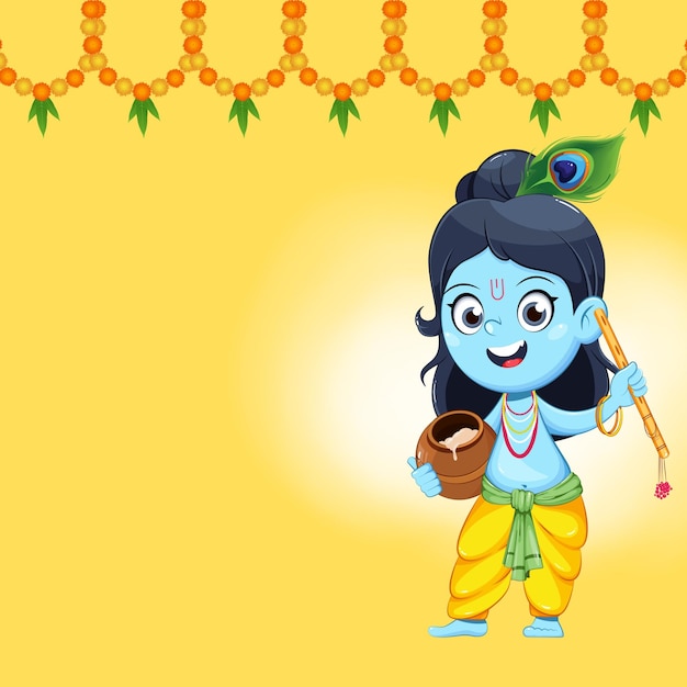 Le ciel bleu jaune illustratif mignon Joyeux Krishna Janmashtami Instagram Post 1