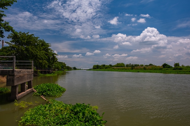 Ciel bleu et long fleuve en pays de Thaïlande