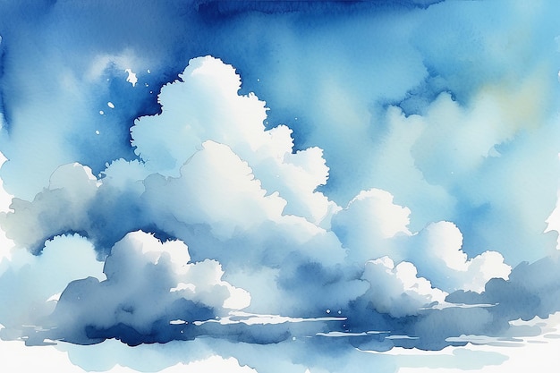 Le ciel bleu et les nuages à l'aquarelle à l'arrière-plan