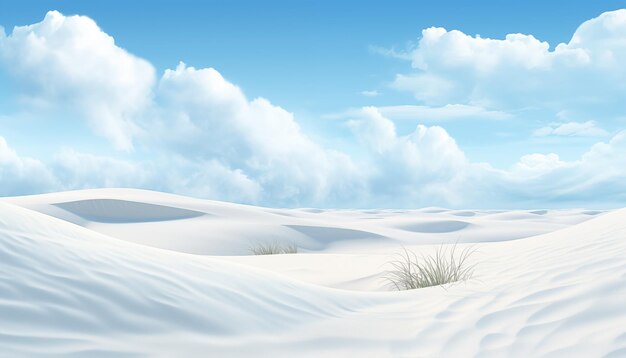 Un ciel bleu avec des nuages blancs sur le désert de sable