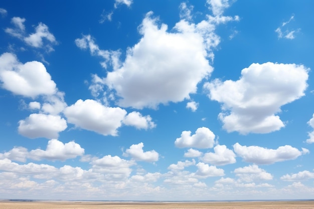 Ciel bleu et nuages blancs avec l'horizon au loin