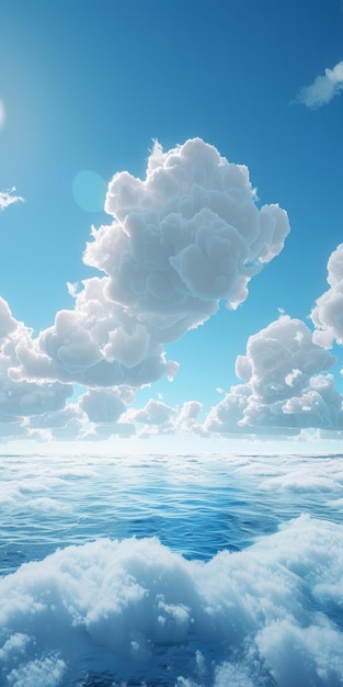 Photo le ciel bleu et les nuages blancs sur l'immense océan