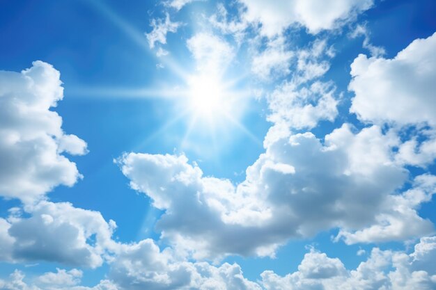 Photo ciel bleu avec des nuages blancs et le soleil arrière-plan de la nature