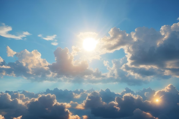 Photo un ciel bleu avec des nuages et du soleil dans le ciel arrière-plans du ciel générés par l'ia