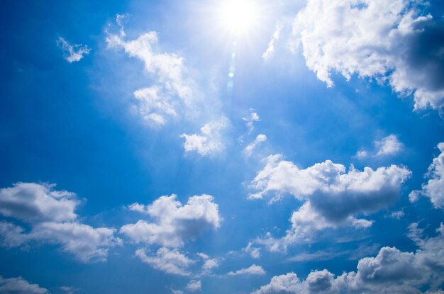 Un ciel bleu avec des nuages et du soleil