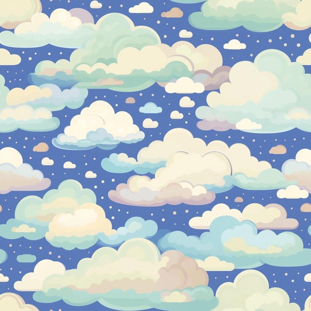 Un ciel bleu avec des nuages et des étoiles.