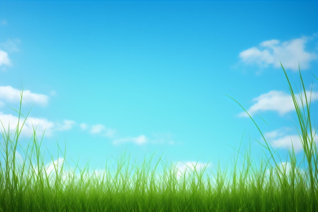 Photo ciel bleu et nuages avec une herbe verte et un ciel bleu avec des nuages