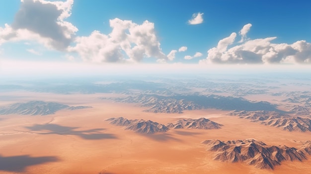 Un ciel bleu et des nuages sur un paysage désertique