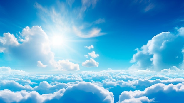 Photo ciel bleu avec nuages et soleil ai génératif