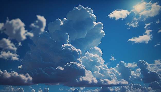 Un ciel bleu avec des nuages et un soleil