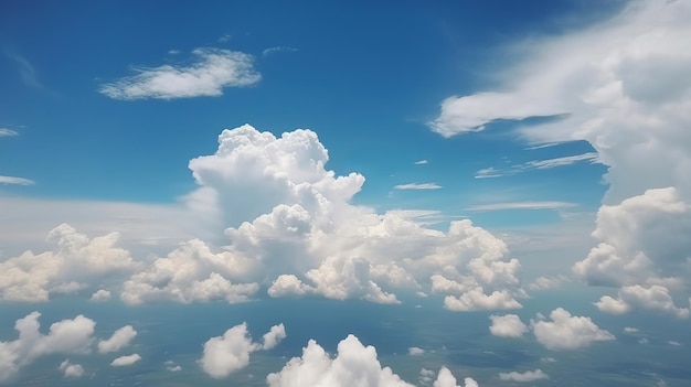 Ciel bleu avec des nuages spécifiques Voir au-dessus des nuages ciel bleu d'été nuage lumière oblique établissement blanc généré par l'IA
