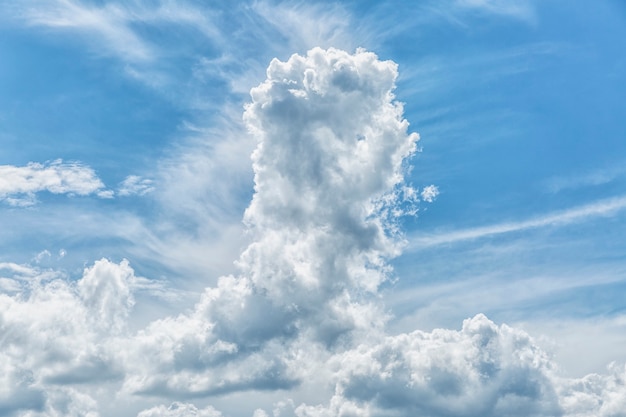 Ciel bleu par une journée ensoleillée. Nuage en forme de bougie. Espace pour le texte. Arrière-plan.