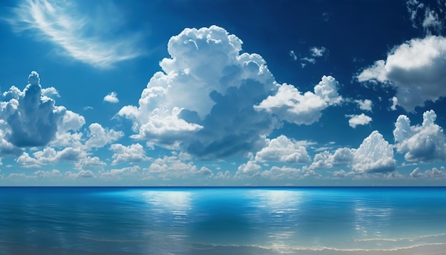 Ciel bleu pur, nuages blancs et océanIA générative