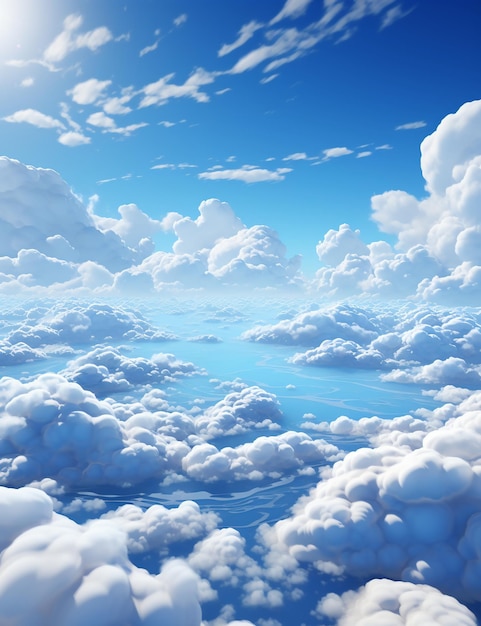 Photo ciel bleu avec quelques nuages brumeux image simple de style pixar générative d'ia colorée