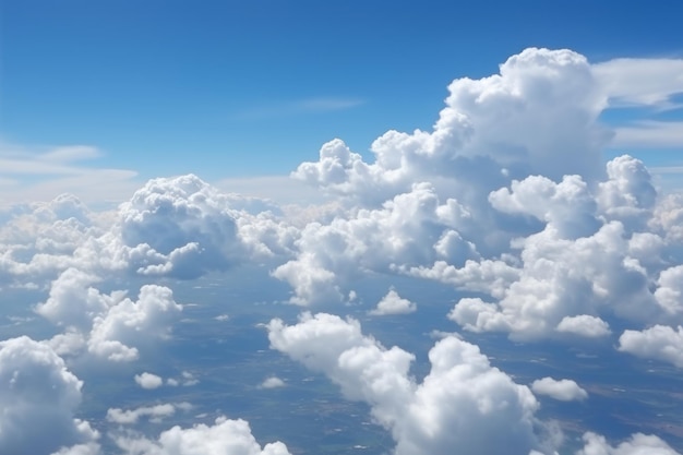 Ciel bleu serein avec des nuages moelleux IA générative