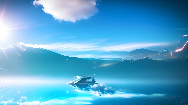 Le ciel bleu et la terre de la mer