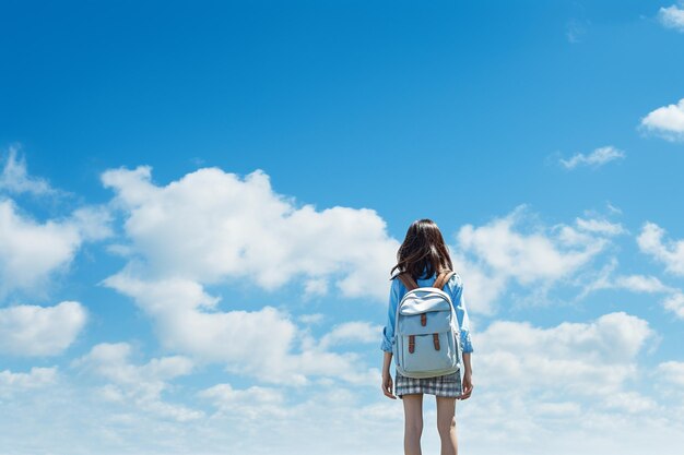 Photo le ciel bleu et la vue arrière de la fille