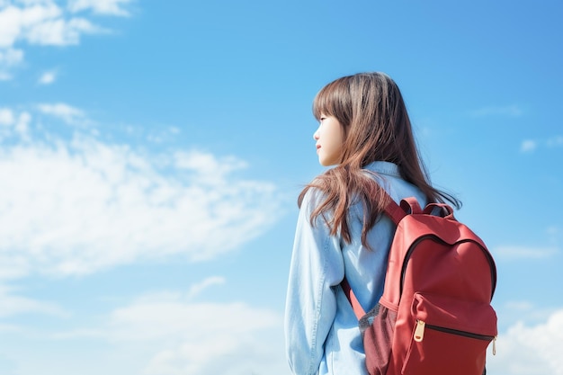 Photo le ciel bleu et la vue arrière de la fille