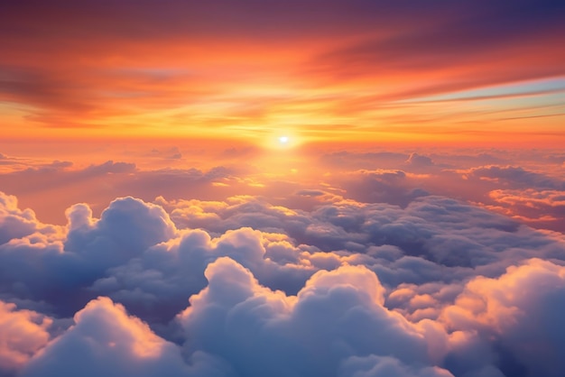 Ciel captivant au coucher du soleil au-dessus de nuages dramatiques créé avec des outils d'IA générative