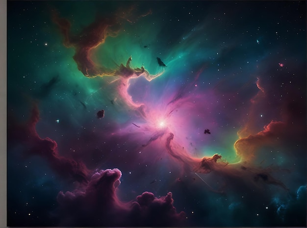 un ciel coloré avec des étoiles et une nébuleuse au milieu
