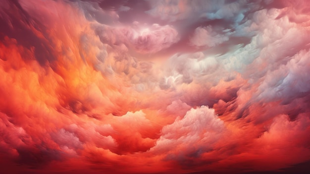 Un ciel coloré avec des nuages et un ciel rouge, orange et bleu.