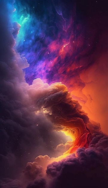 Un ciel coloré avec un volcan en arrière-plan