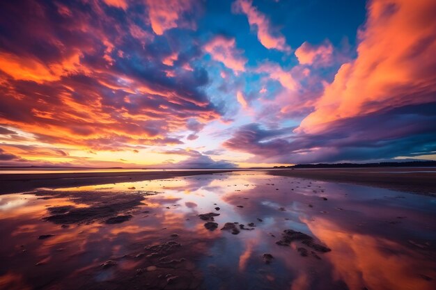 Ciel coucher de soleil coloré avec réflexion sur l'eau