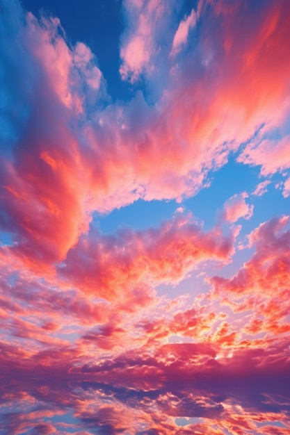 Ciel coucher de soleil dégradé avec formation de nuages moelleux créé avec ai générative