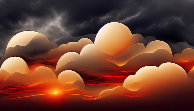 Ciel coucher de soleil nuageux dramatique orange ardent Couleurs colorées de l'aube Incroyable beauté Un fond de nature abstraite belle et colorée Illustration 3d