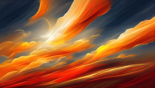 Ciel coucher de soleil nuageux dramatique orange ardent Couleurs colorées de l'aube Incroyable beauté Un fond de nature abstraite belle et colorée Illustration 3d